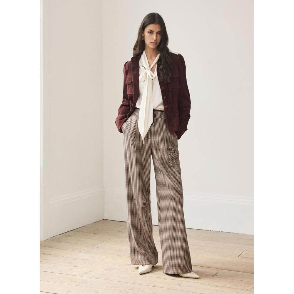Mint Velvet Burgundy Checked Wide Trousers